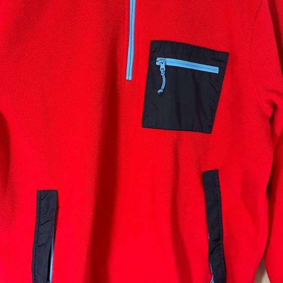Lands' End Mens 1/4 Zip Heritage Fleece Pullover in Red Navy Trim Size L 42-44 - Picture 3 of 5